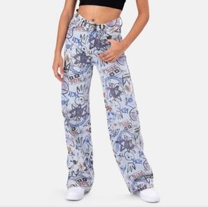 Adika graffiti wide leg jeans baggy high rise size Xsmall